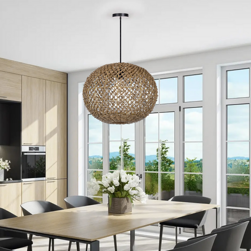 Antigua Flat Round Wicker Pendant Light