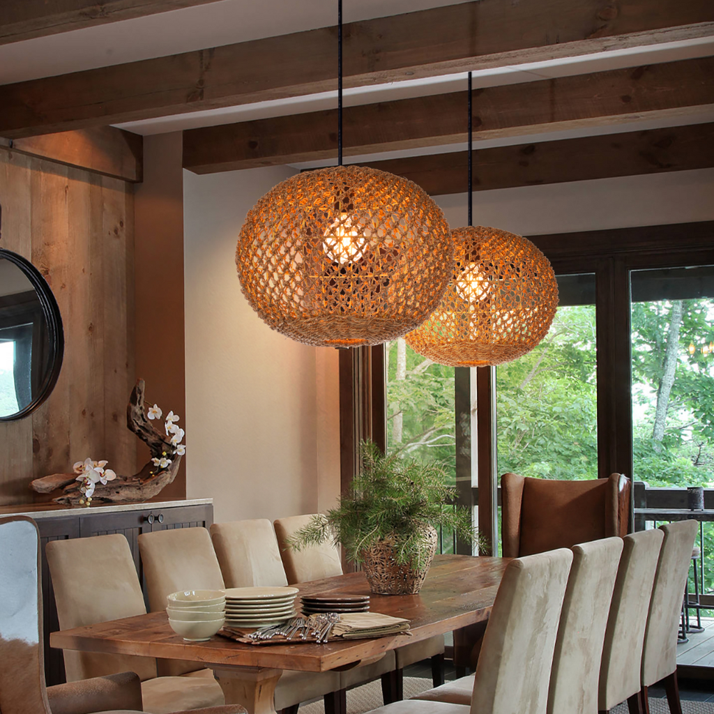 Antigua Flat Round Wicker Pendant Light
