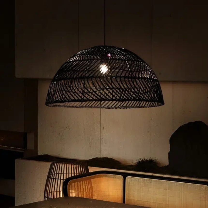 Archer Dome Black Rattan Pendant Light