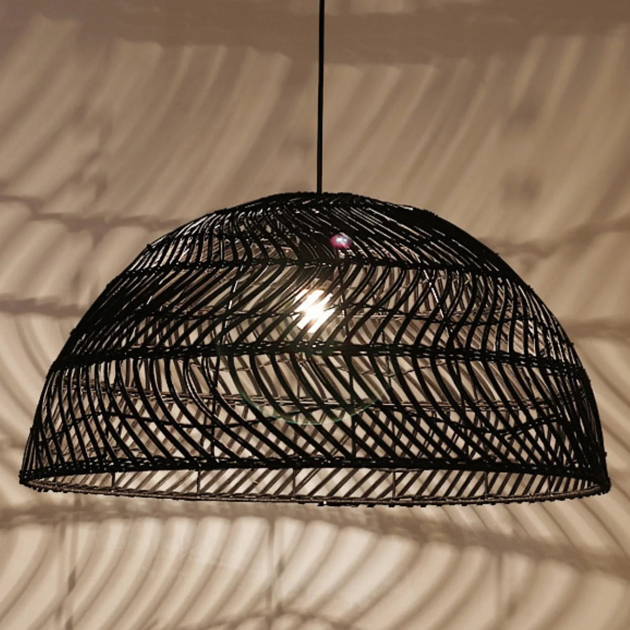 Archer Dome Black Rattan Pendant Light