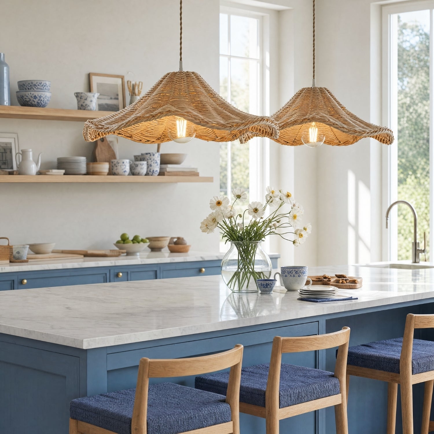 Ariel Rattan Wave Pendant Light