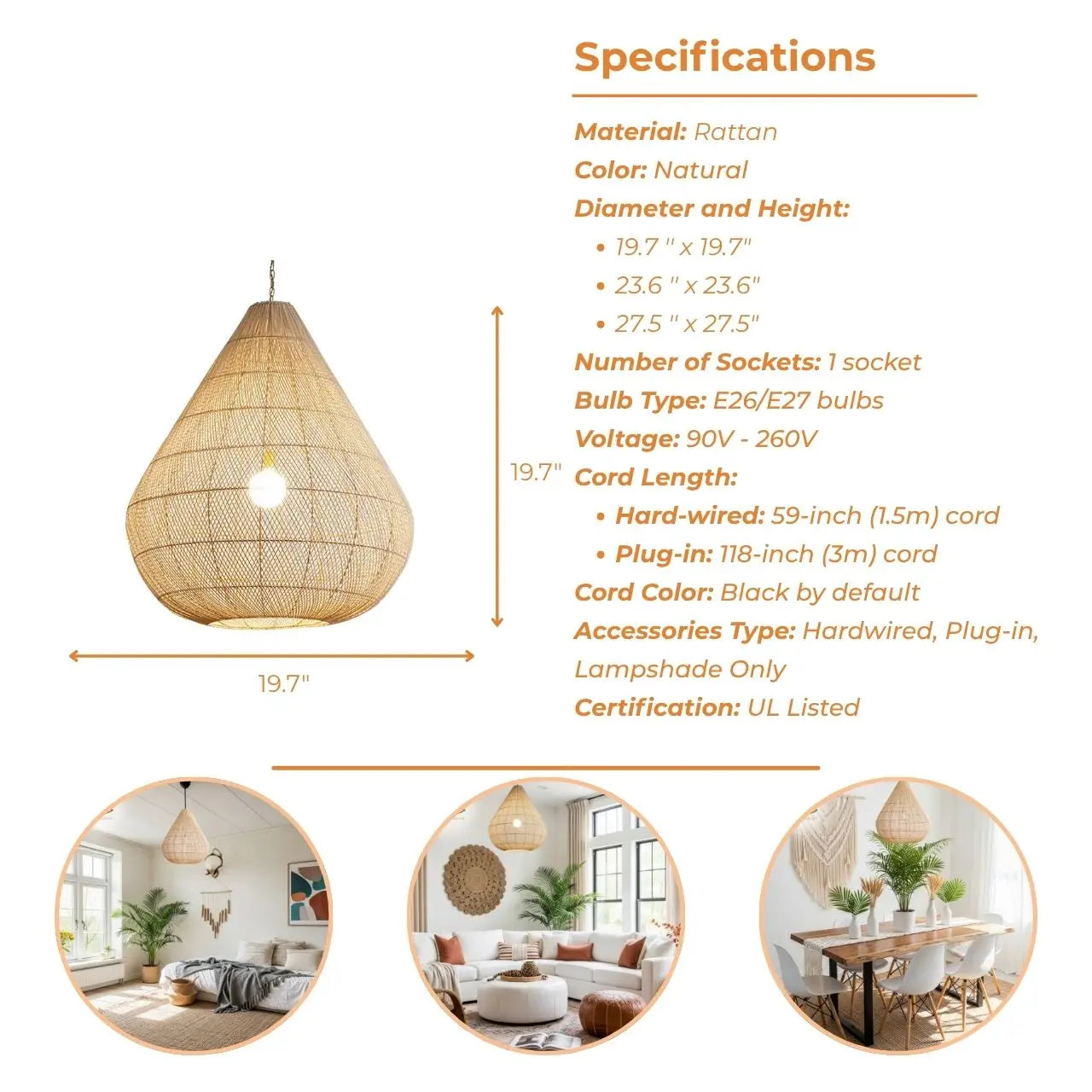 Ayanna Teardrop Rattan Pendant Light