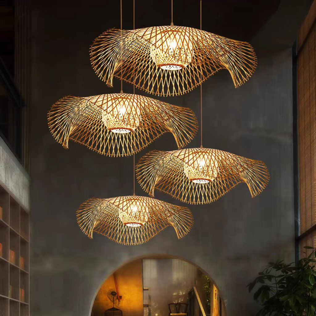 Natural Lotus Leaf Woven Bamboo Pendant Light