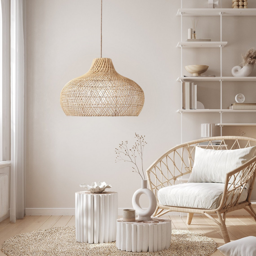 Anjani Dome Black Rattan Pendant Light