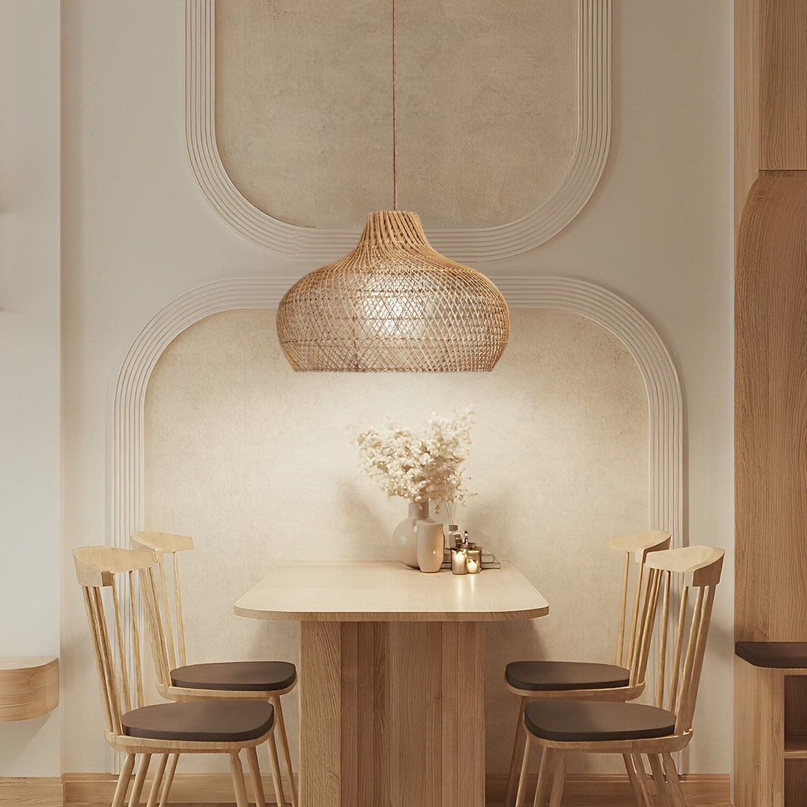 Anjani Dome Black Rattan Pendant Light
