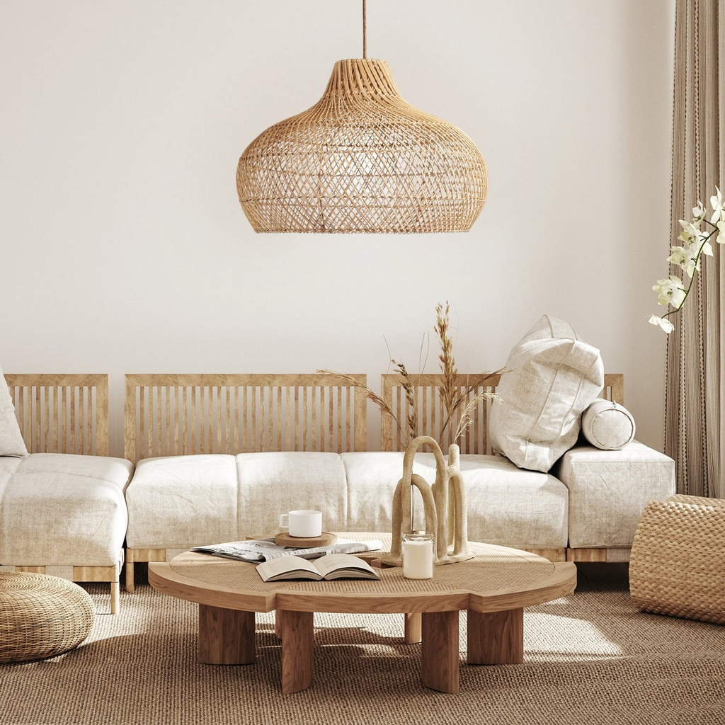 Anjani Dome Black Rattan Pendant Light