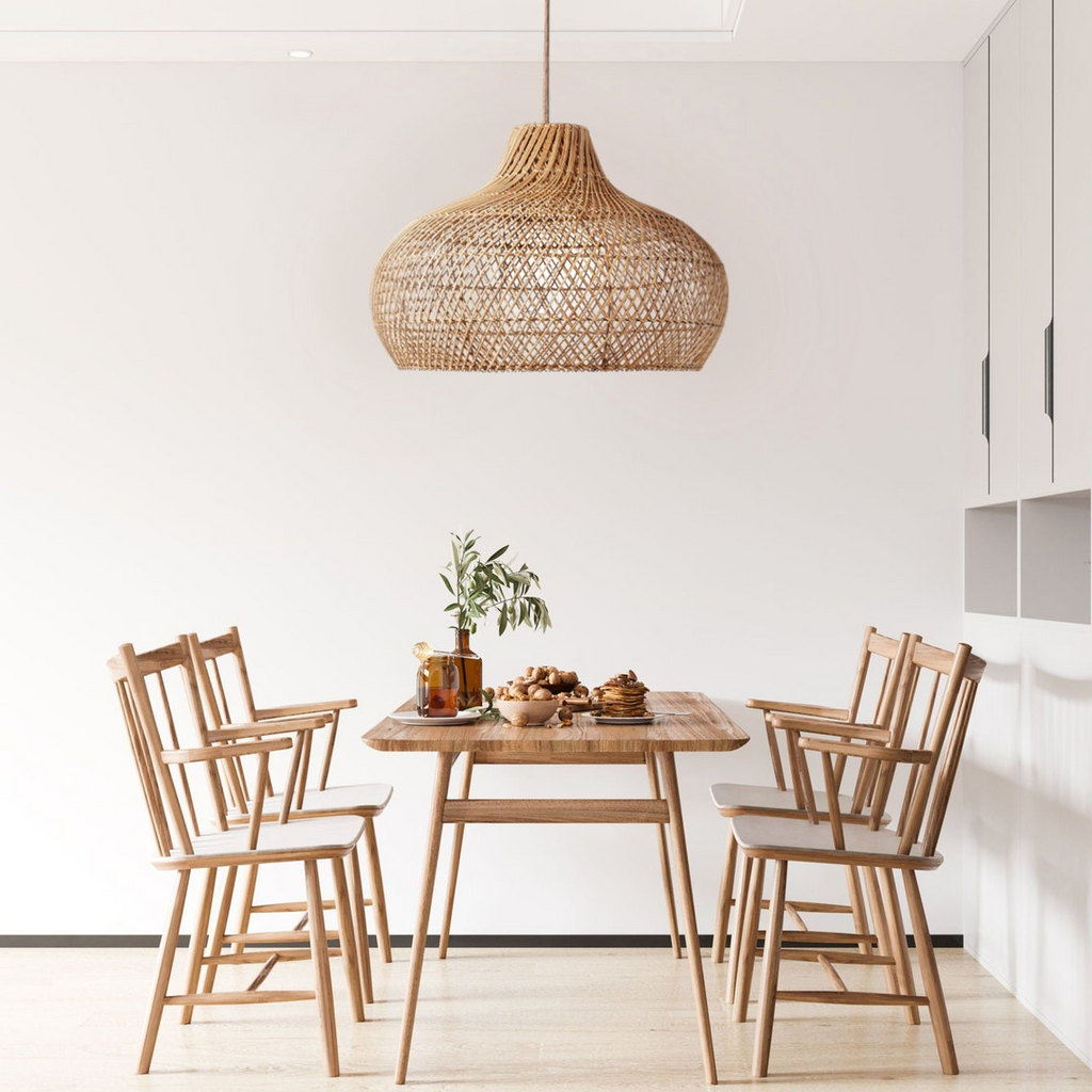Anjani Dome Black Rattan Pendant Light