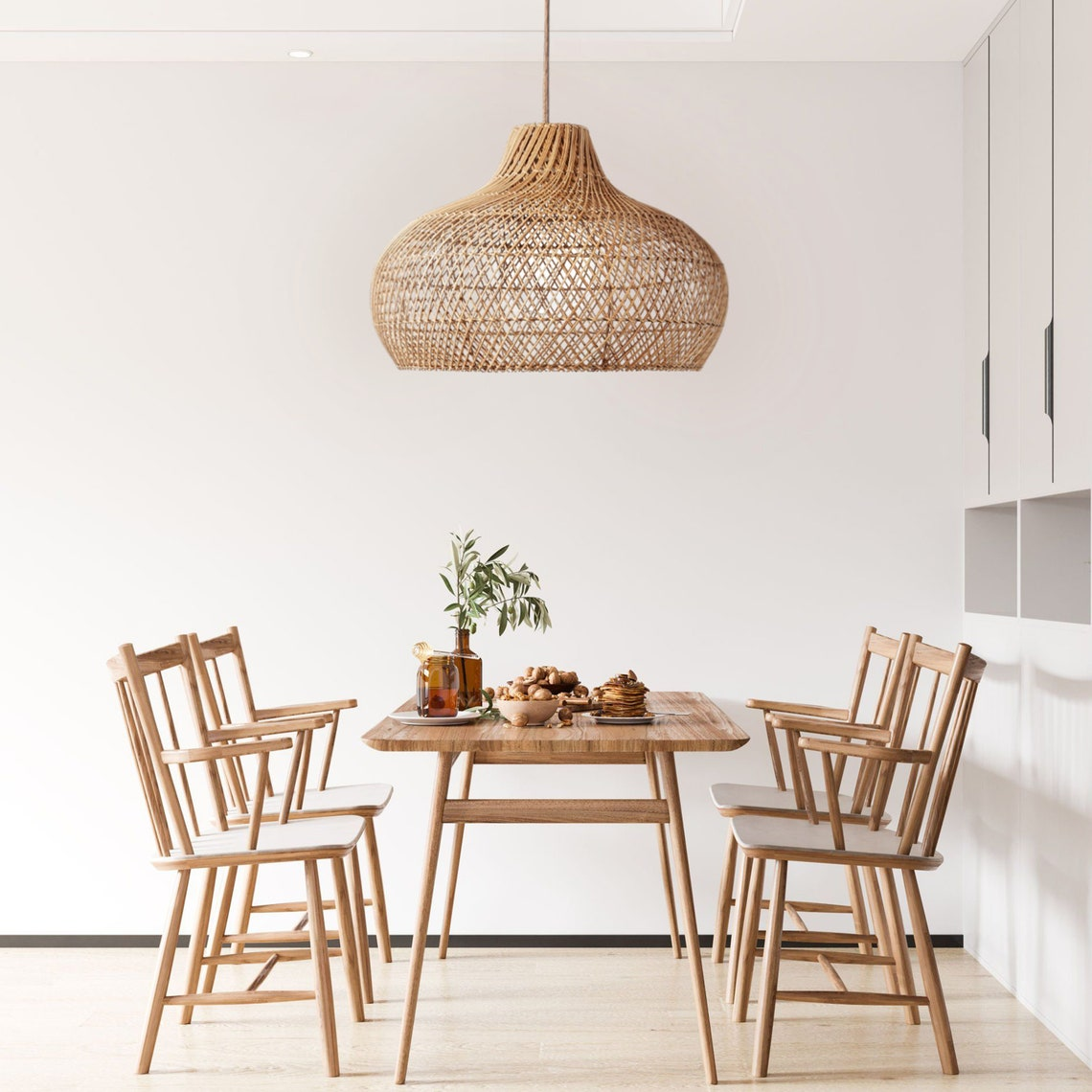 Anjani Dome Black Rattan Pendant Light