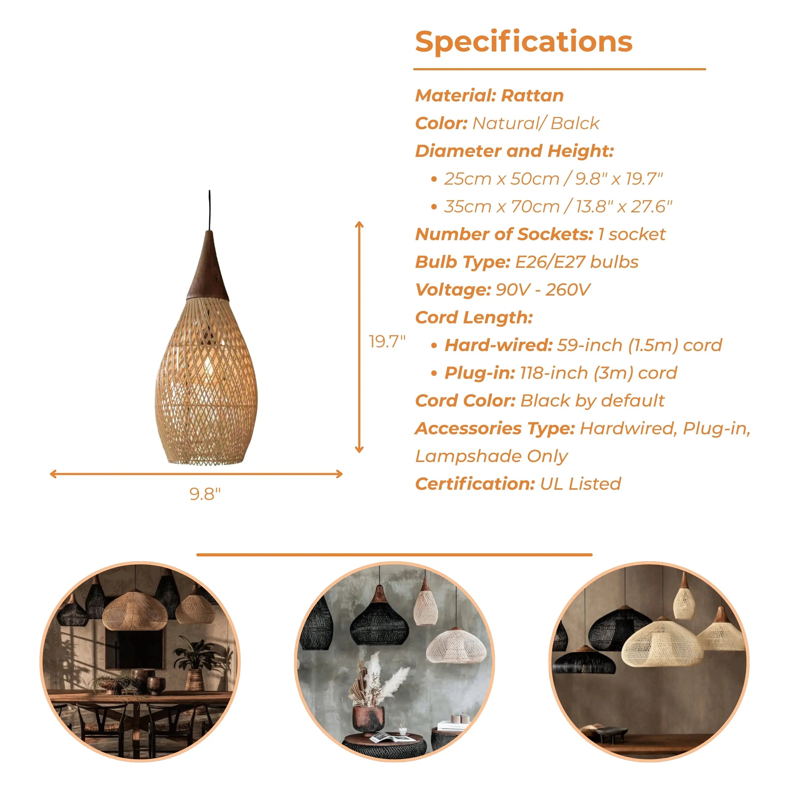 Bathari Wabi Sabi Rattan Pendant Light