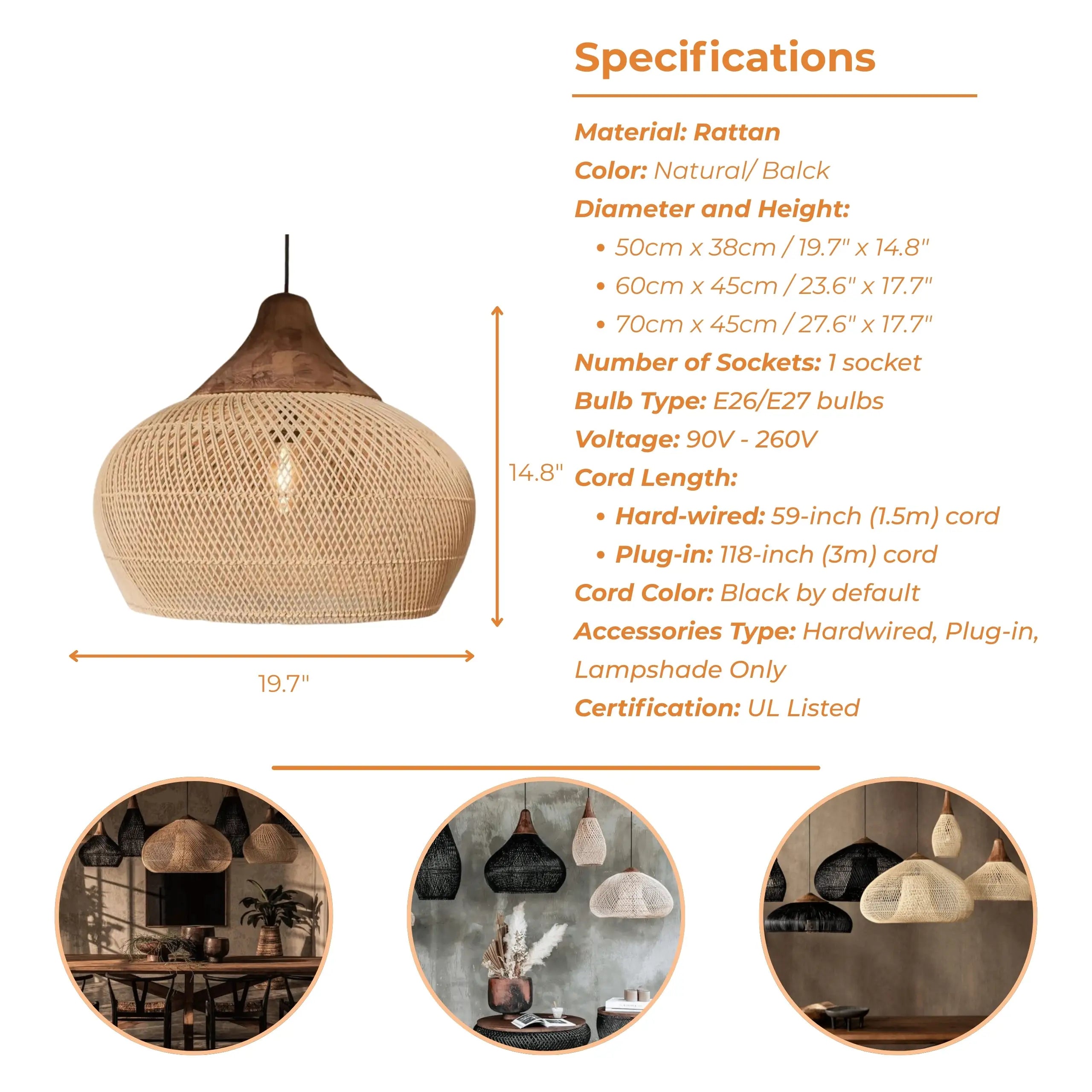 Bathari Wabi Sabi Rattan Pendant Light