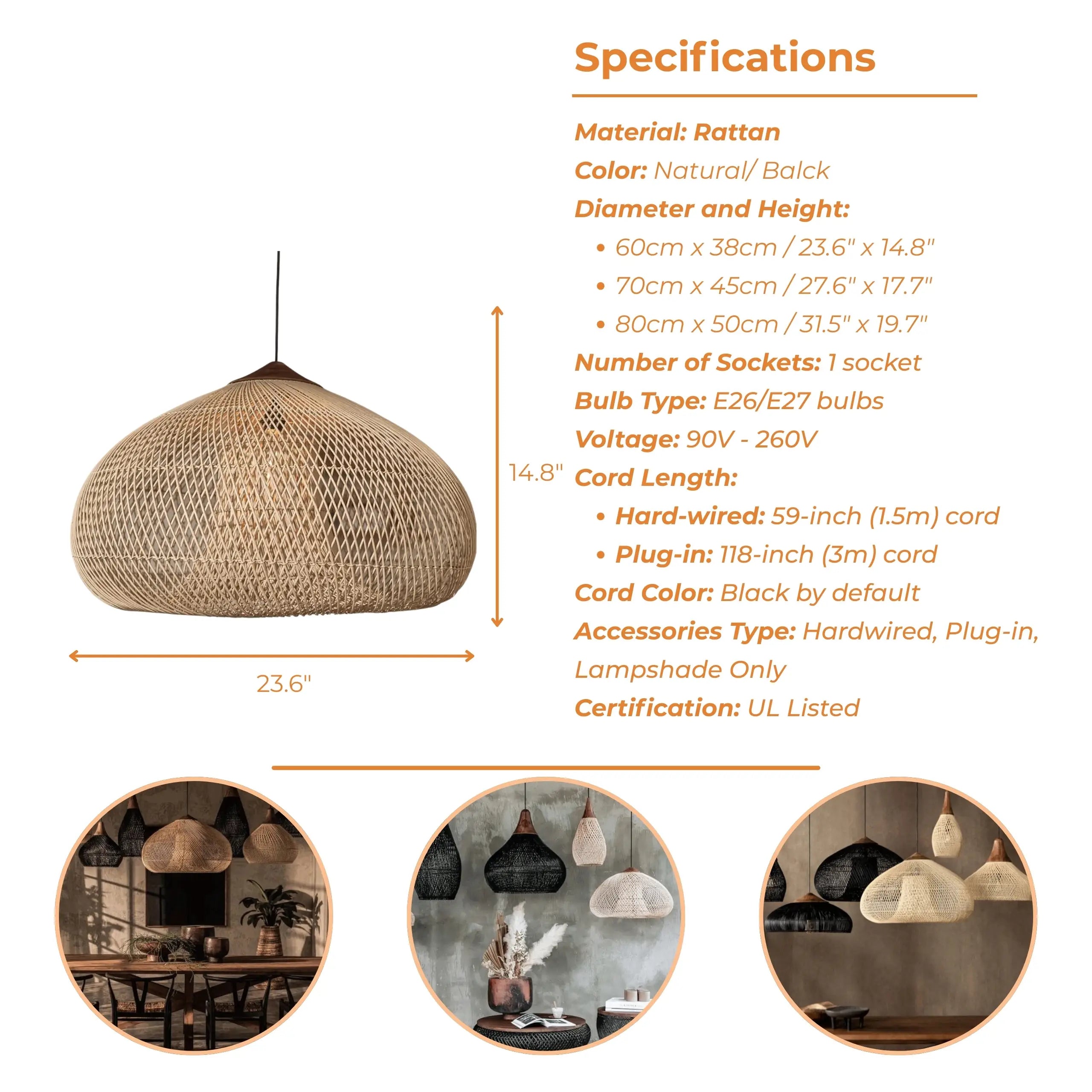 Bathari Wabi Sabi Rattan Pendant Light