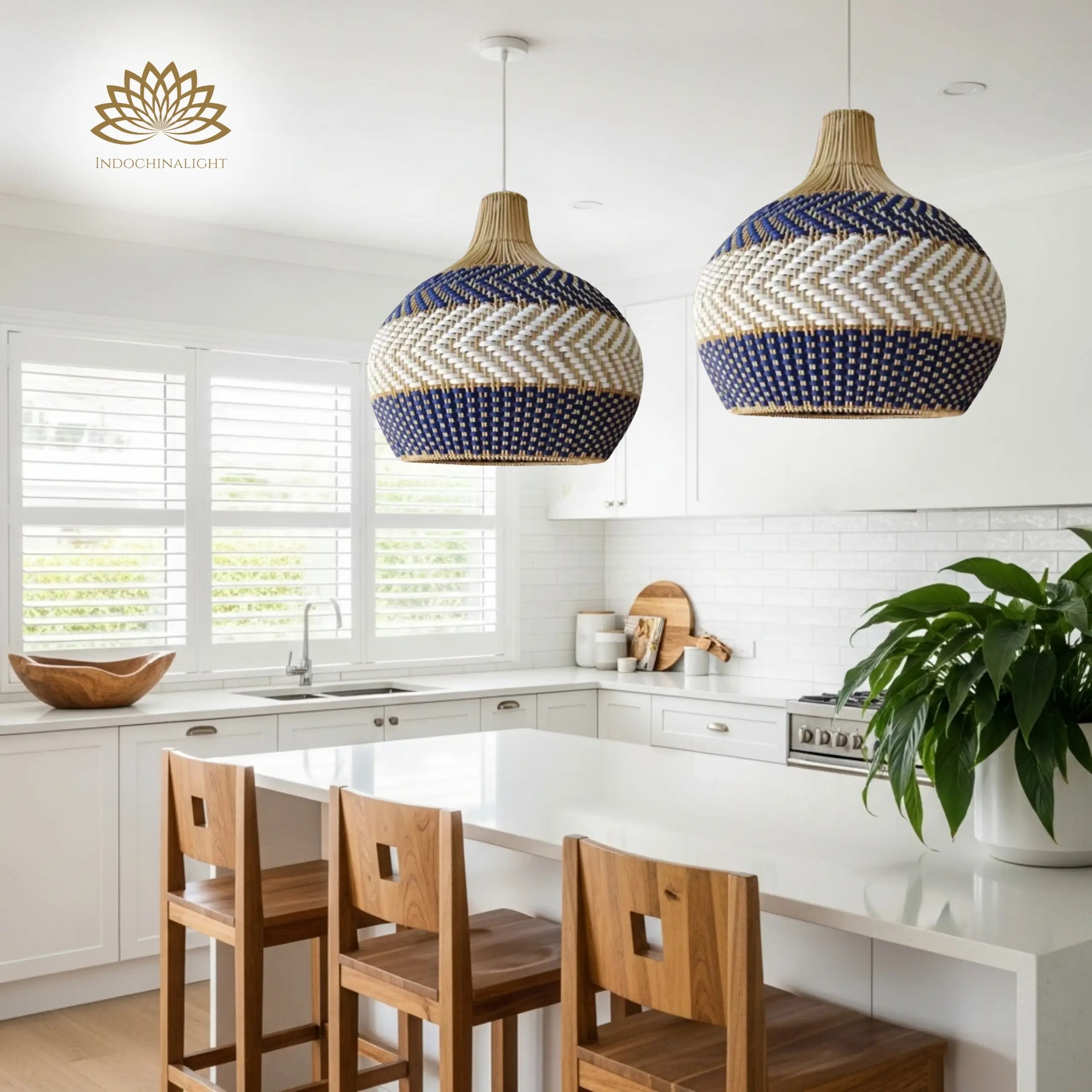 Beatrice Boho White Dome Basket Rattan Pendant Light