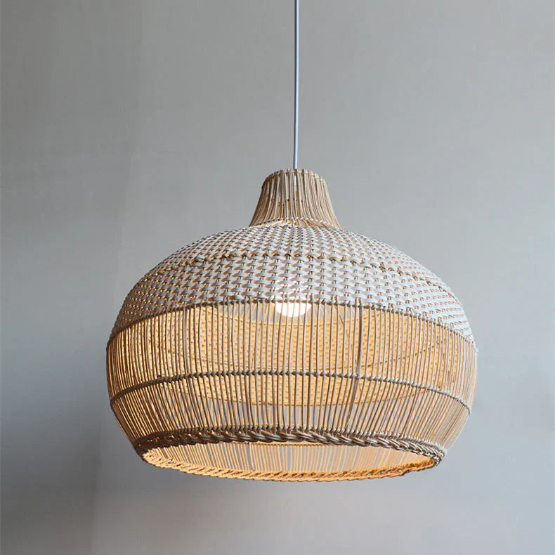 Beatrice Boho White Dome Basket Rattan Pendant Light