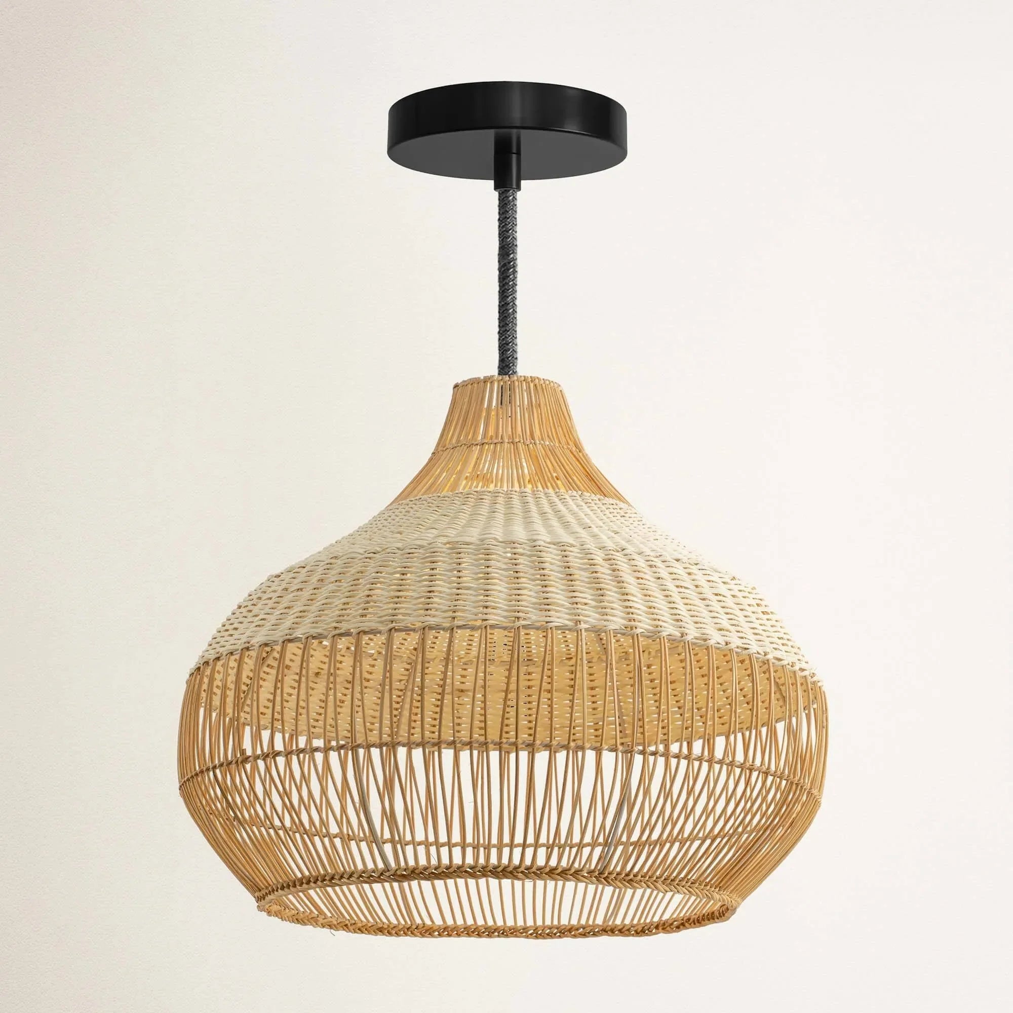 Beatrice Boho White Dome Basket Rattan Pendant Light