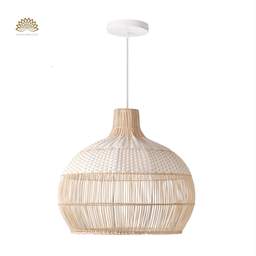 Beatrice Boho White Dome Basket Rattan Pendant Light