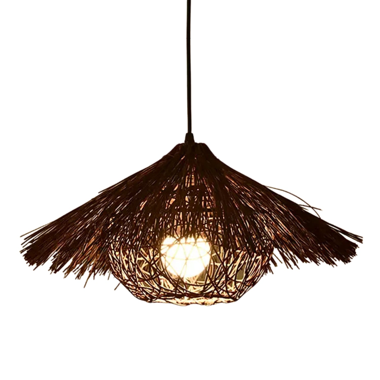 Begie Straw Hat Rattan Black Pendant Light