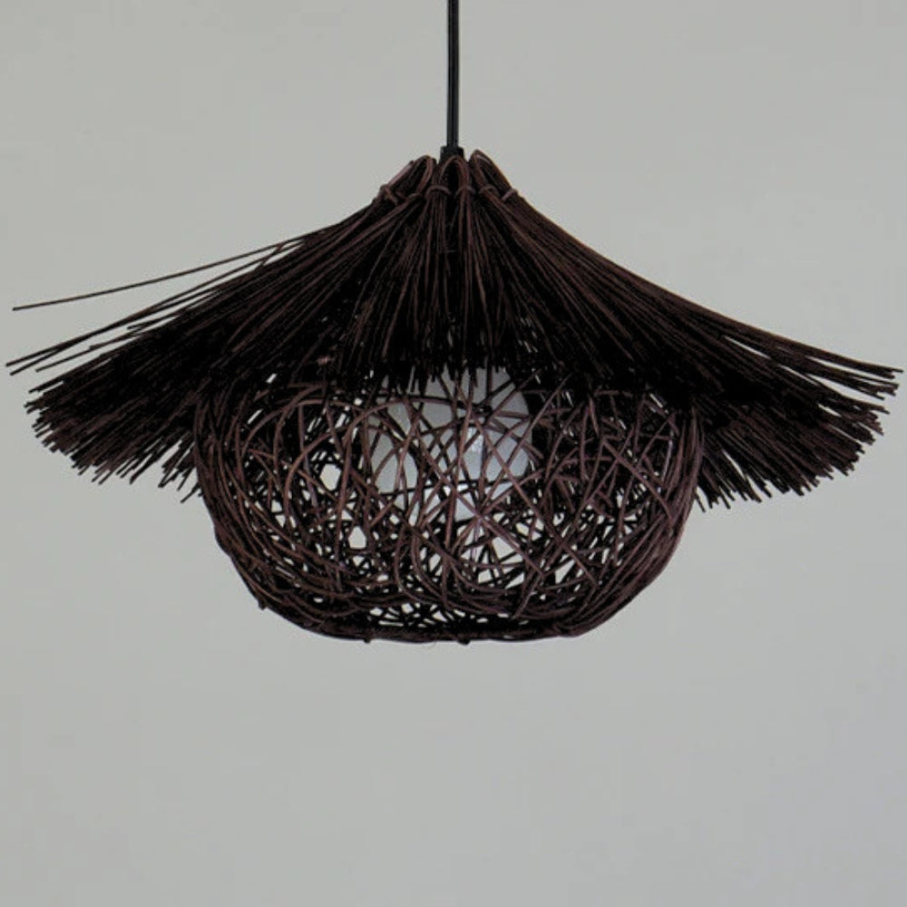 Begie Straw Hat Rattan Black Pendant Light