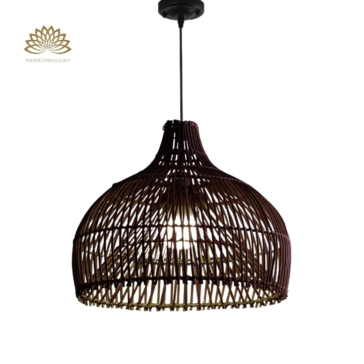 Belle Black Dome Rattan Pendant Light