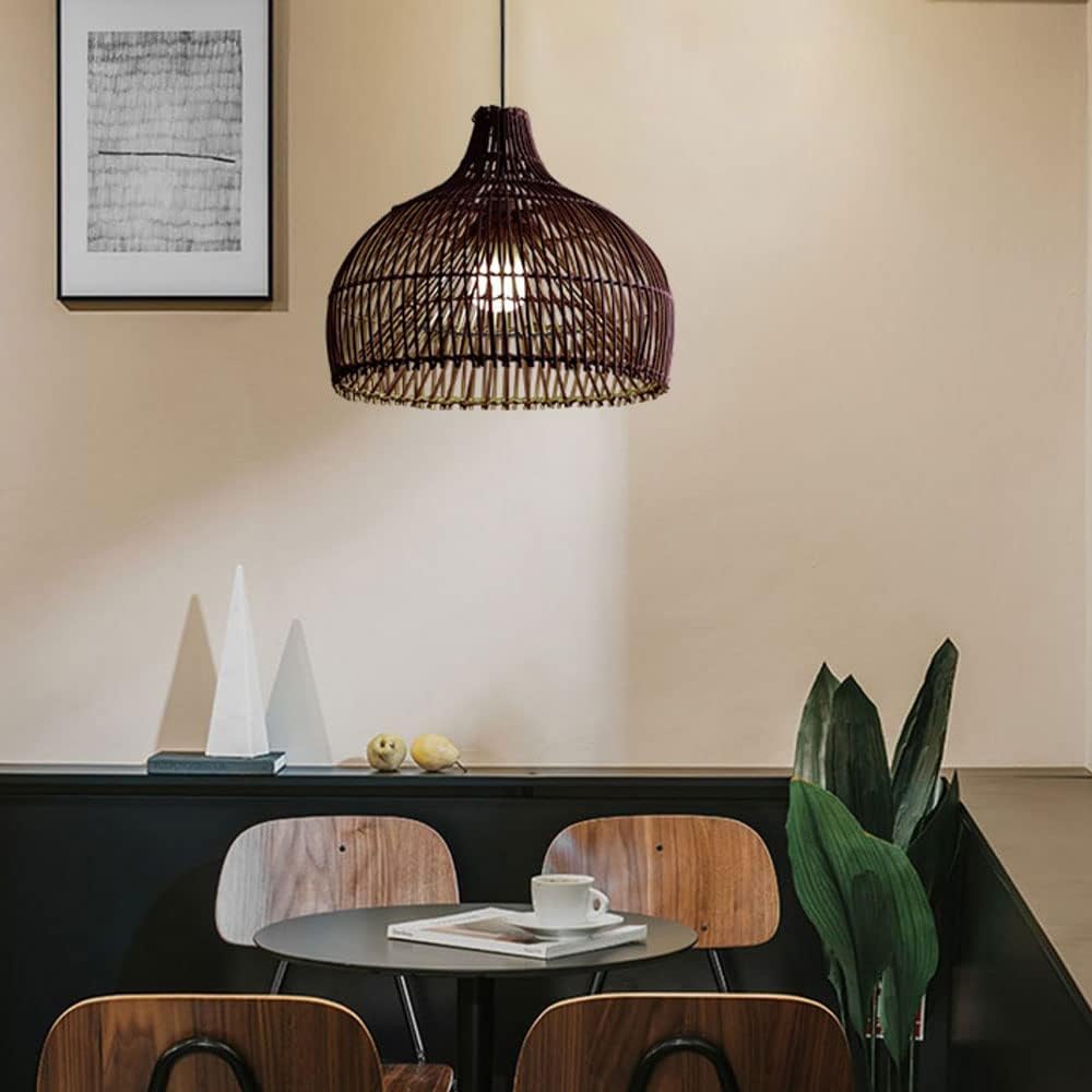 Belle Black Dome Rattan Pendant Light