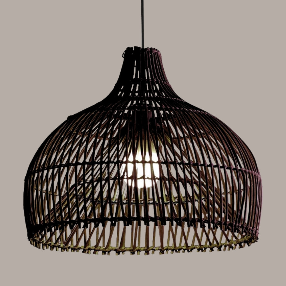 Belle Black Dome Rattan Pendant Light