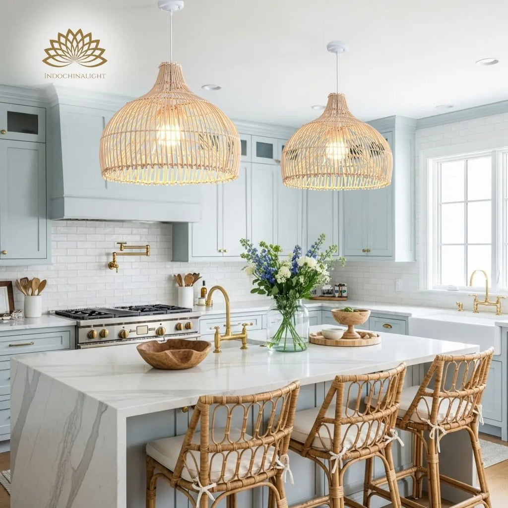 Belle Black Dome Rattan Pendant Light