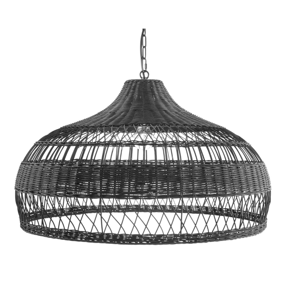 Moijabana Black Woven Wicker Rattan Dome Basket Pendant Light
