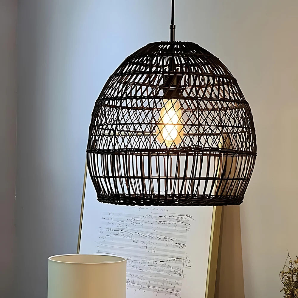 WalmHomie Black Wicker Rattan Pendant Light
