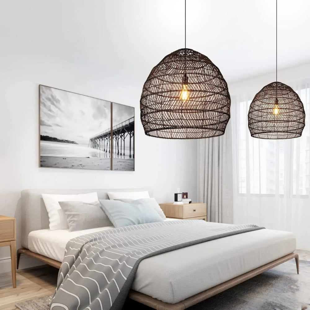 WalmHomie Black Wicker Rattan Pendant Light