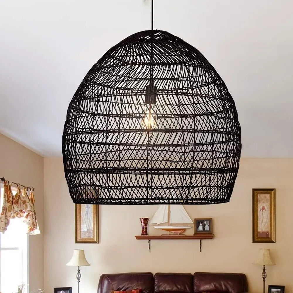 WalmHomie Black Wicker Rattan Pendant Light