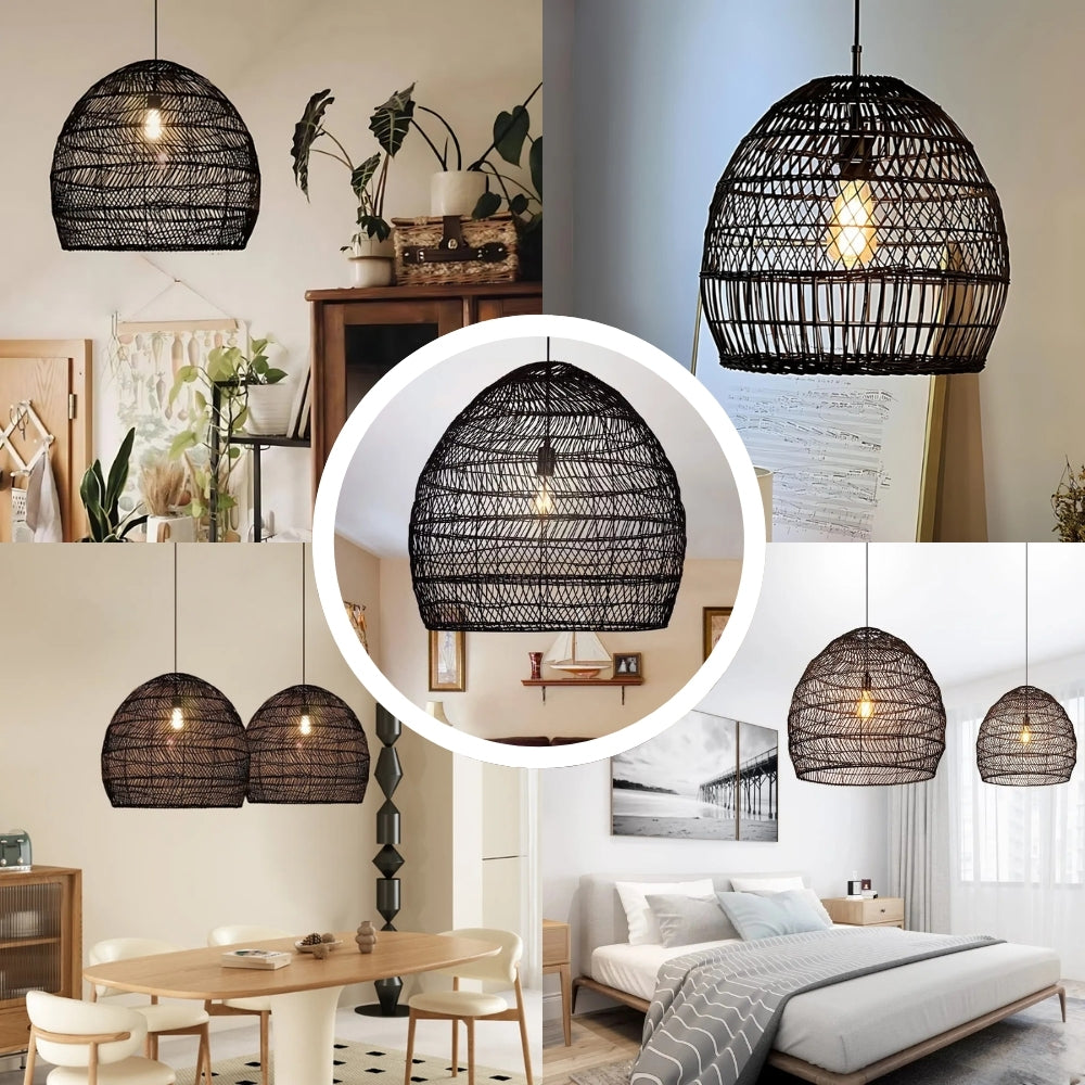 WalmHomie Black Wicker Rattan Pendant Light