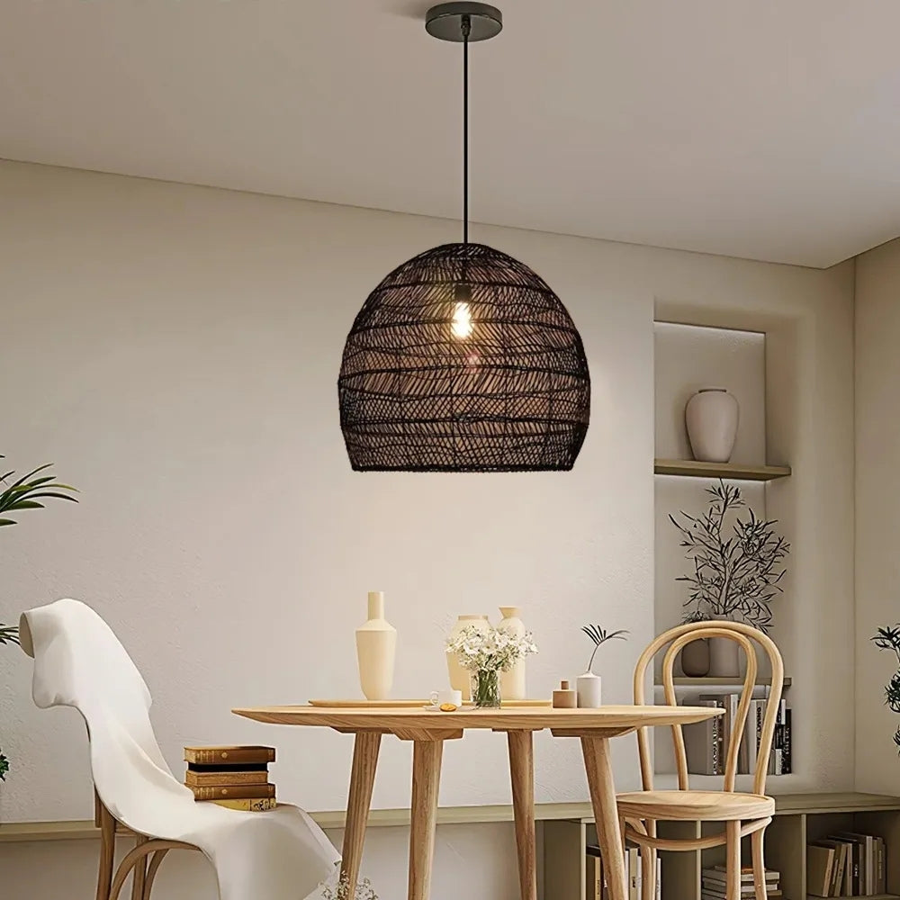 WalmHomie Black Wicker Rattan Pendant Light