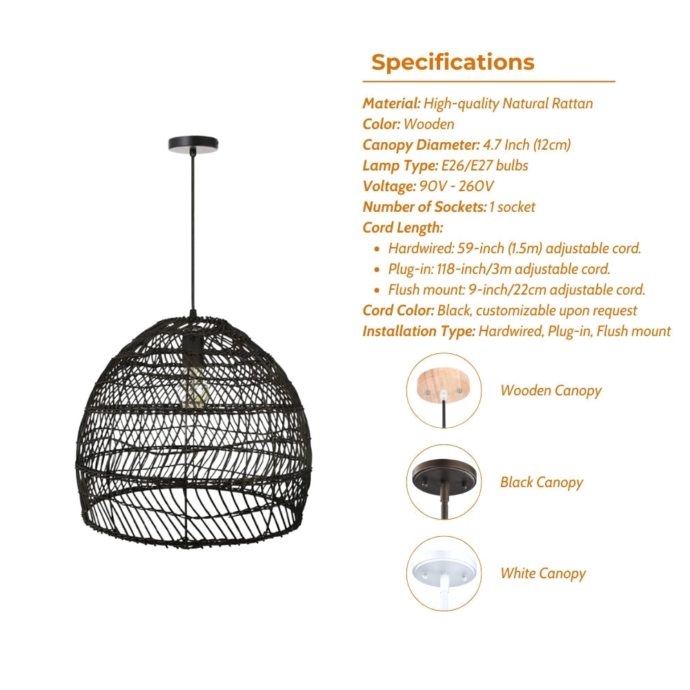 WalmHomie Black Wicker Rattan Pendant Light