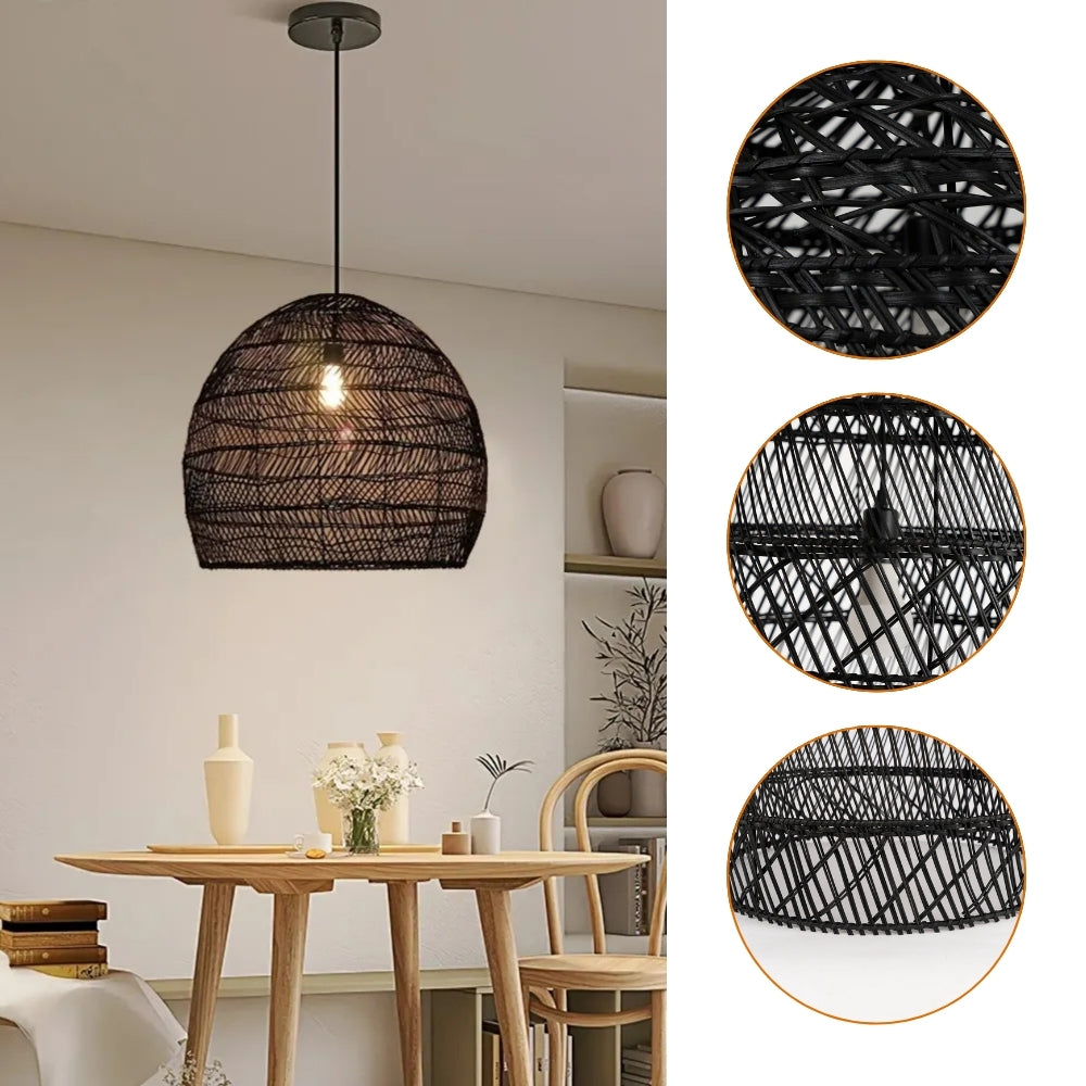 WalmHomie Black Wicker Rattan Pendant Light