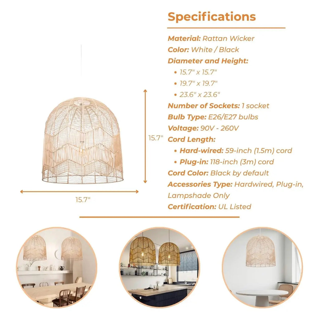 Lace Boho Rattan Pendant Light