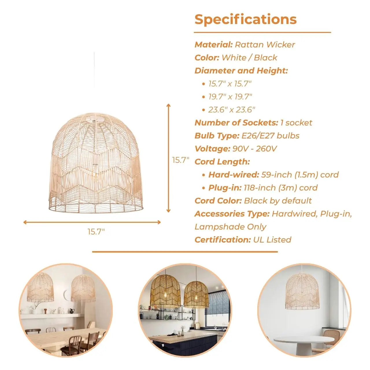 Lace Boho Rattan Pendant Light