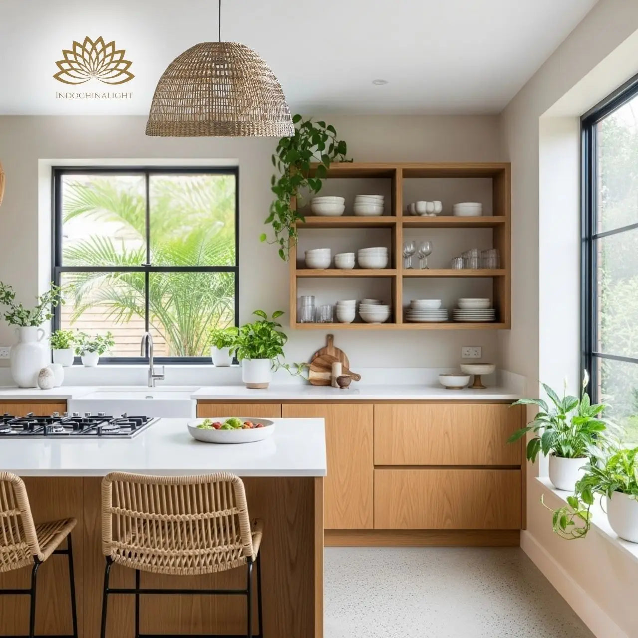 Bonin Large Dome Woven Rattan Pendant Light