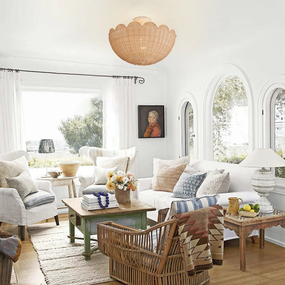 Bubble Rattan Flower Ceiling Light – Scallop Shape