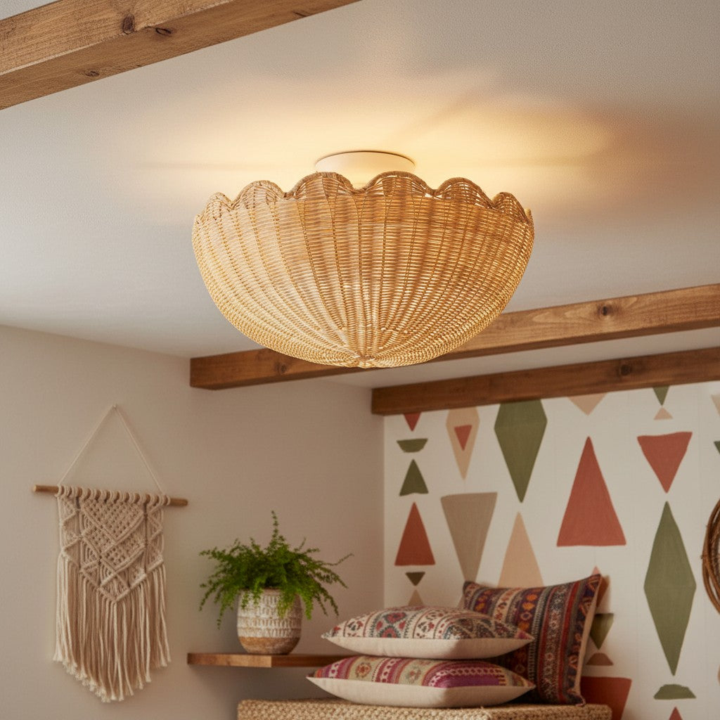 Bubble Rattan Flower Ceiling Light – Scallop Shape