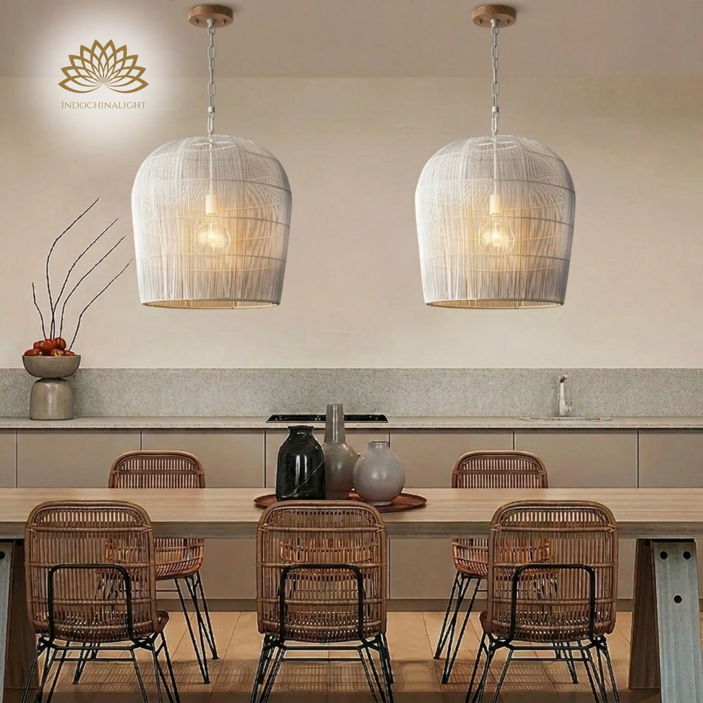 Cabrillo White Rattan Pendant Light