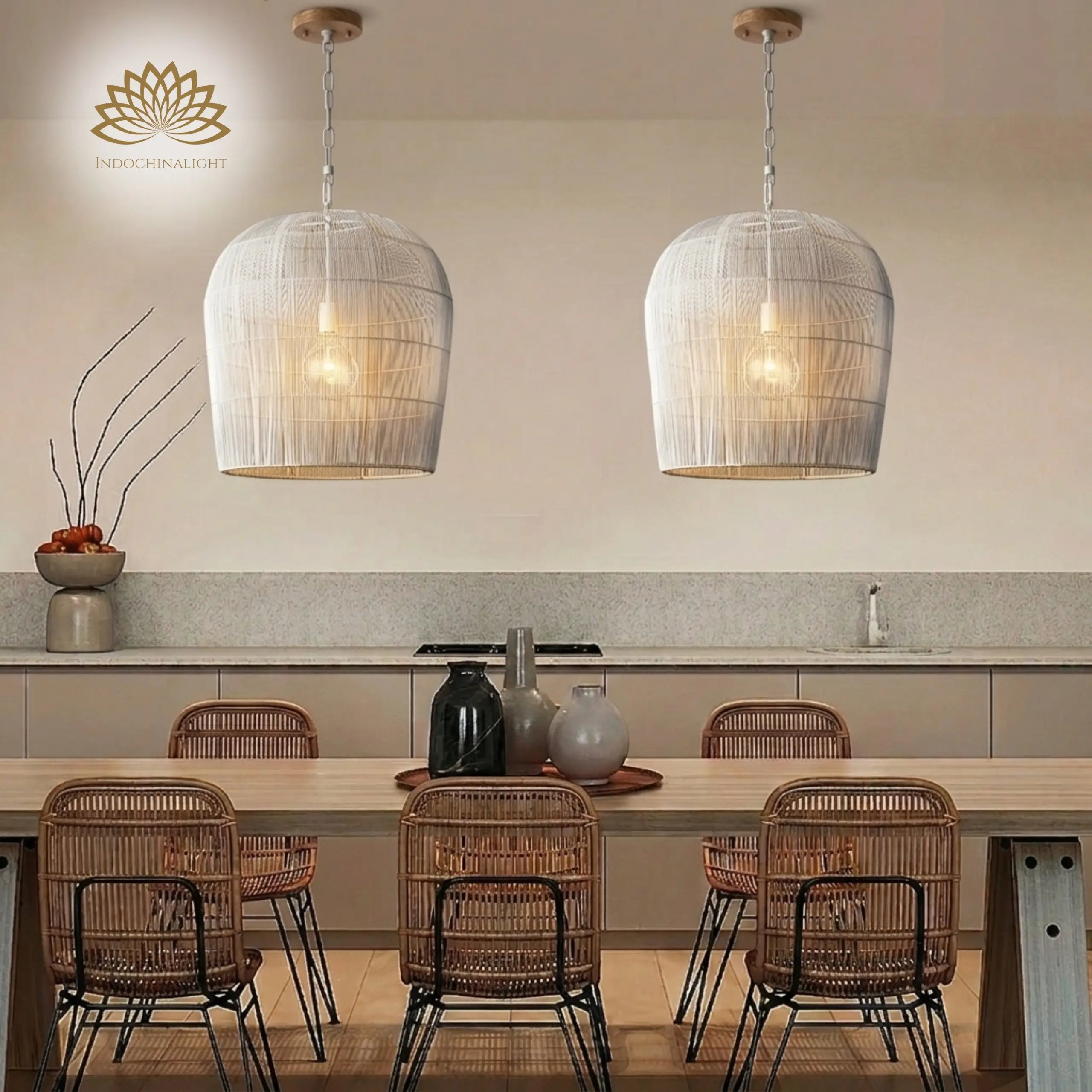Cabrillo White Rattan Pendant Light