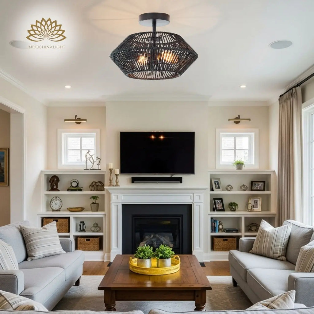 Capslpad Black Rattan Ceiling Light