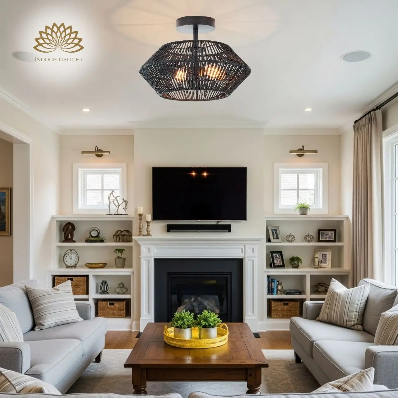 Capslpad Black Rattan Ceiling Light