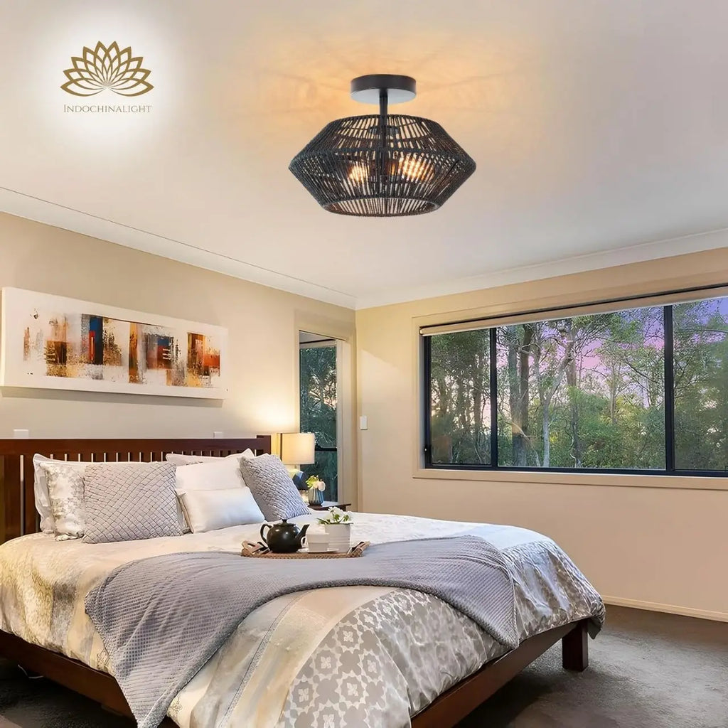 Capslpad Black Rattan Ceiling Light