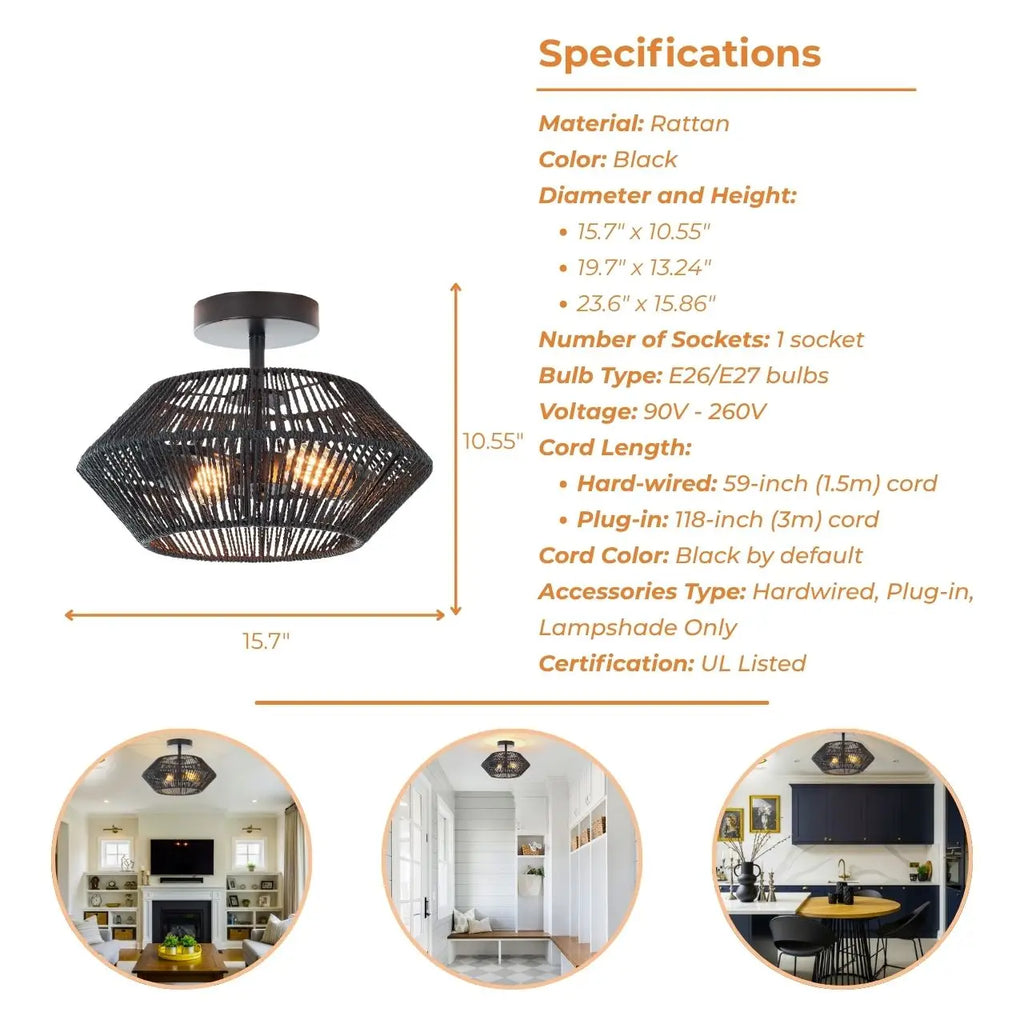 Capslpad Black Rattan Ceiling Light
