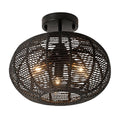 Cashmere Black Round Rattan Light Fixture - Flush Mount