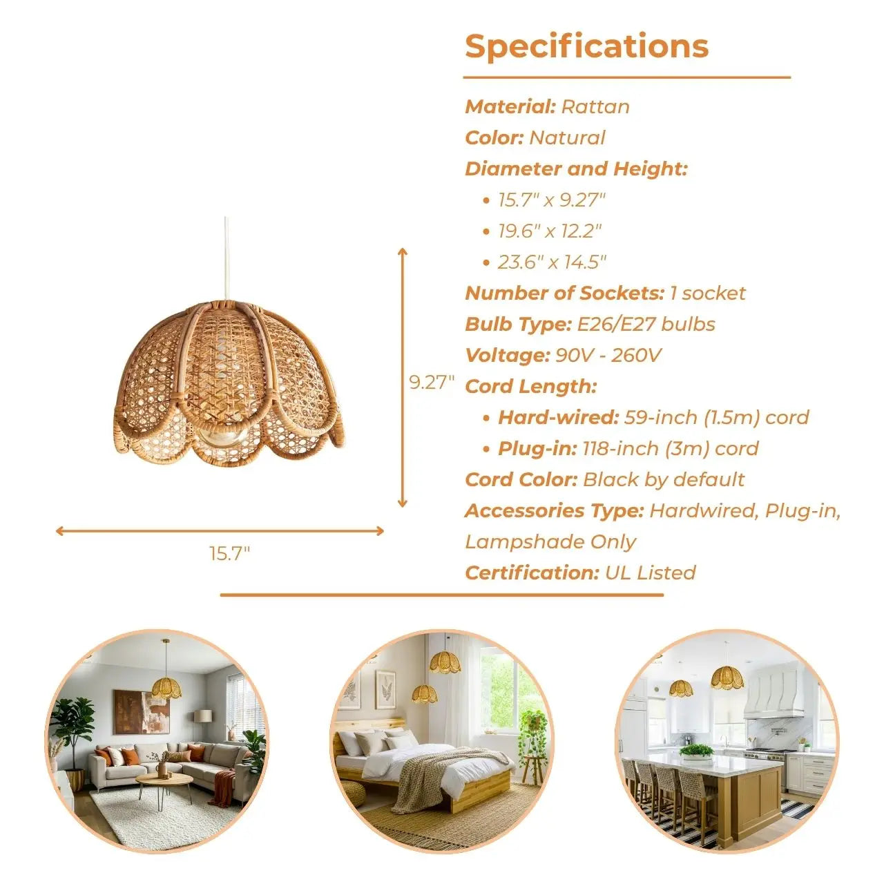 Cayla Boho Rattan Pendant Light