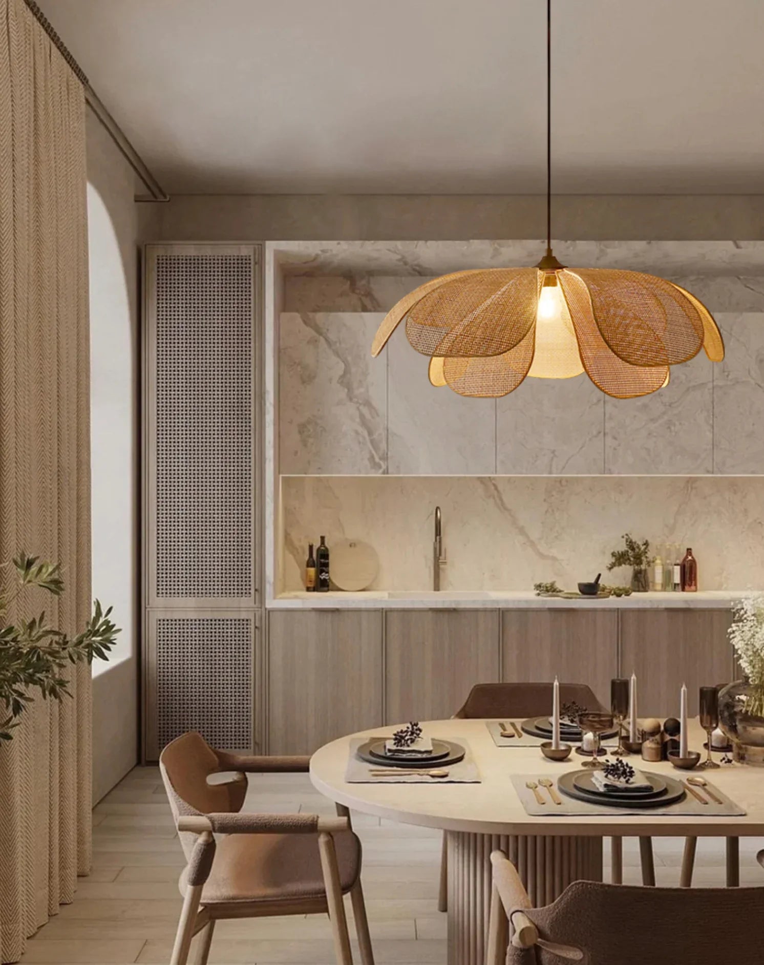 Cefalu Extra Large Rattan Petal Pendant Light
