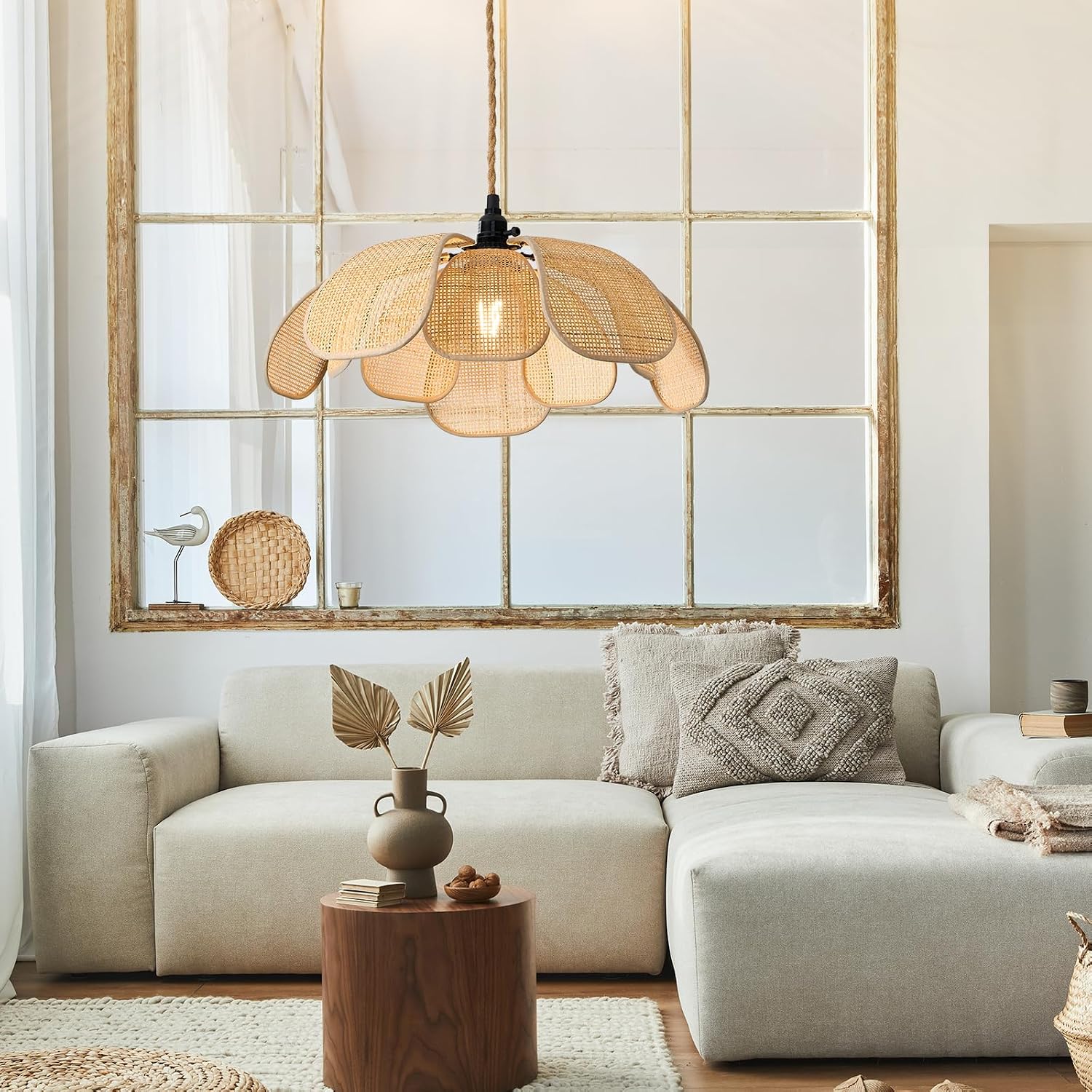 Cefalu Extra Large Rattan Petal Pendant Light