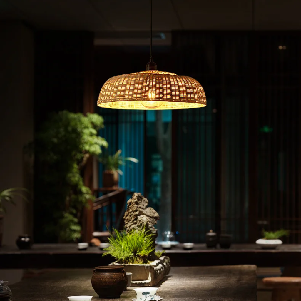 Chinesque Dome Woven Rattan Pendant Light
