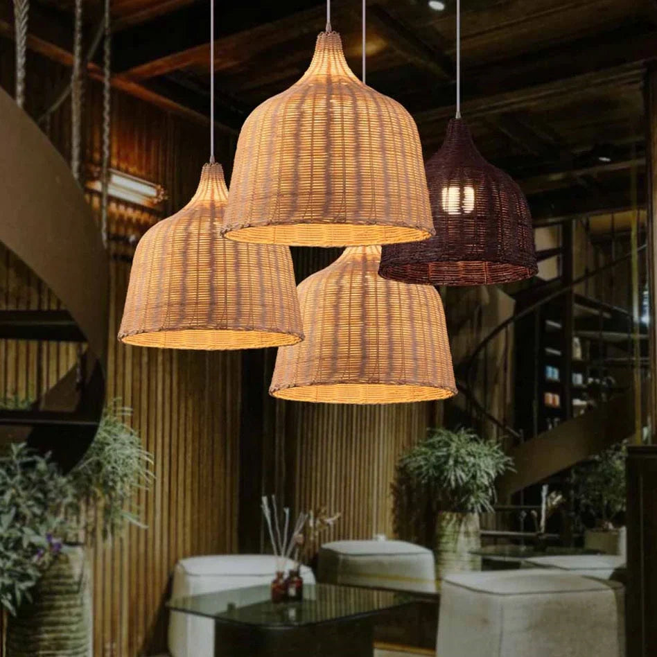 Allen and Roth Wicker Rattan Bell Basket Pendant Light